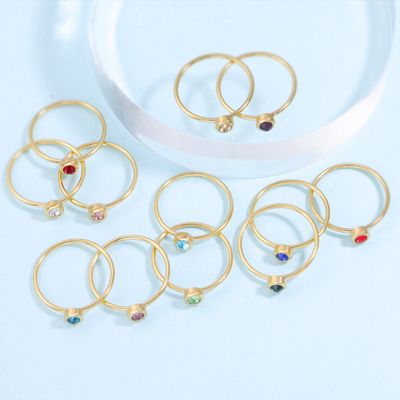Right Grand Trendy Women Wedding Engagement Birth Month Luxury Birthday Gift Jewelry Gold Plated Zircon Birthstone Ring