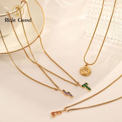 Right Grand Fashion Summer Girls Women Game Jewelry Stainless Steel 18K Gold Plated Multicolor Zircon Necklace