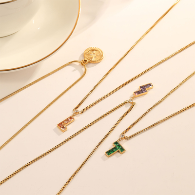 Right Grand Fashion Summer Girls Women Game Jewelry Stainless Steel 18K Gold Plated Multicolor Zircon Necklace