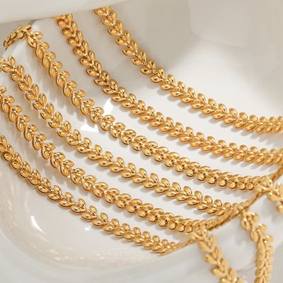 Right Grand Wholesale Simple Wheat Ear Leaf Stainless Steel Necklace Women's Wheat Bracelet Gold Plated Jewelry Set
