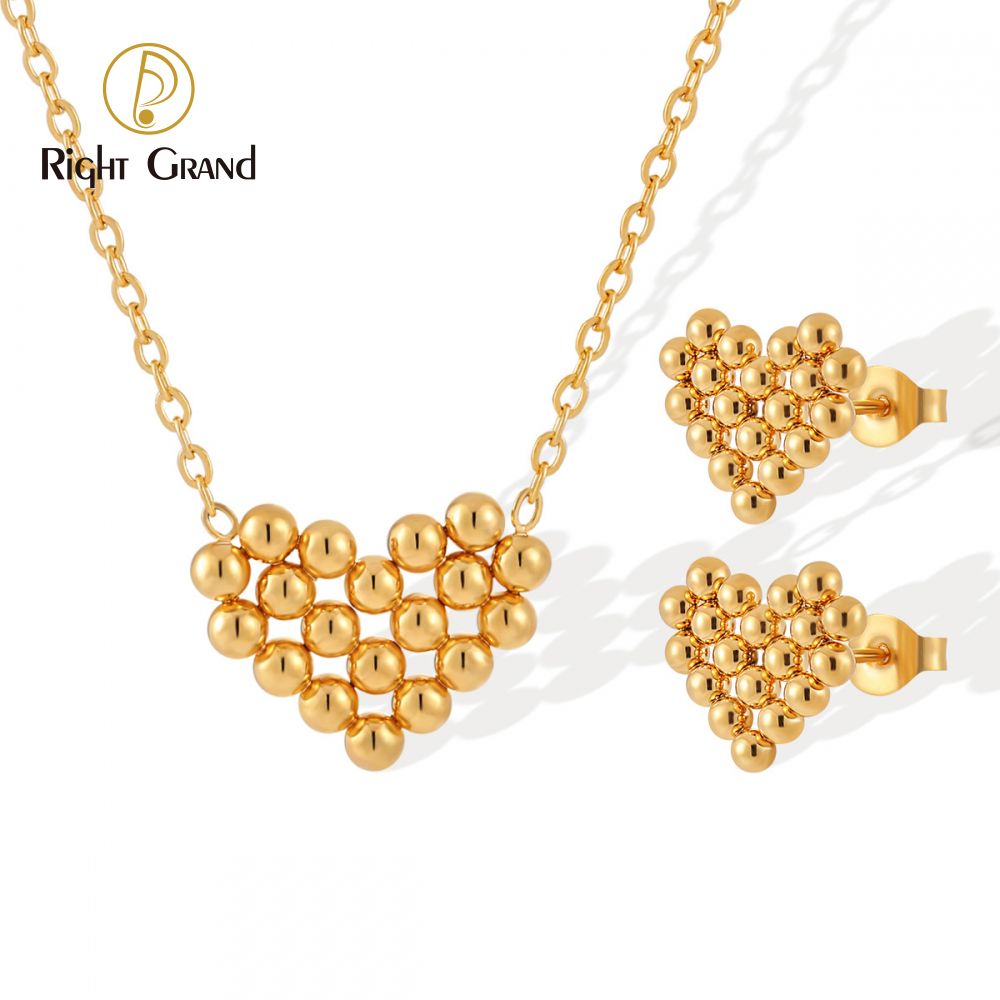Right Grand Wholesale fashion jewelry gold filled Spliced Love Steel Balls Earrings Necklaces Jewelry Set
