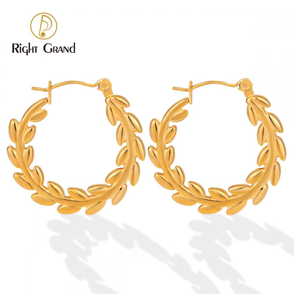 Right Grand fashion jewelry earrings Gold Plated Stainless Steel Wheat Ear Hoop Earring Fine Jewelry Earrings