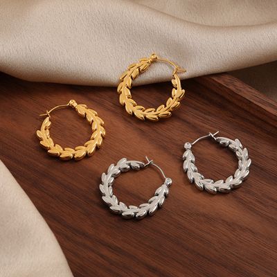 Right Grand fashion jewelry earrings Gold Plated Stainless Steel Wheat Ear Hoop Earring Fine Jewelry Earrings