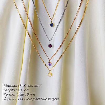 Right Grand Personalized Fashion Simple Women Birthday Gift Jewelry Gold Plated Zircon Stainless Steel Birthstone Necklace