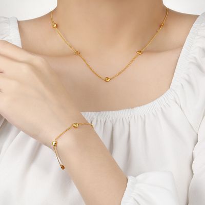 Right Grand Wholesale Dainty Fashion Heart Pendant Stainless Steel 18K Gold Plated Jewelry Set