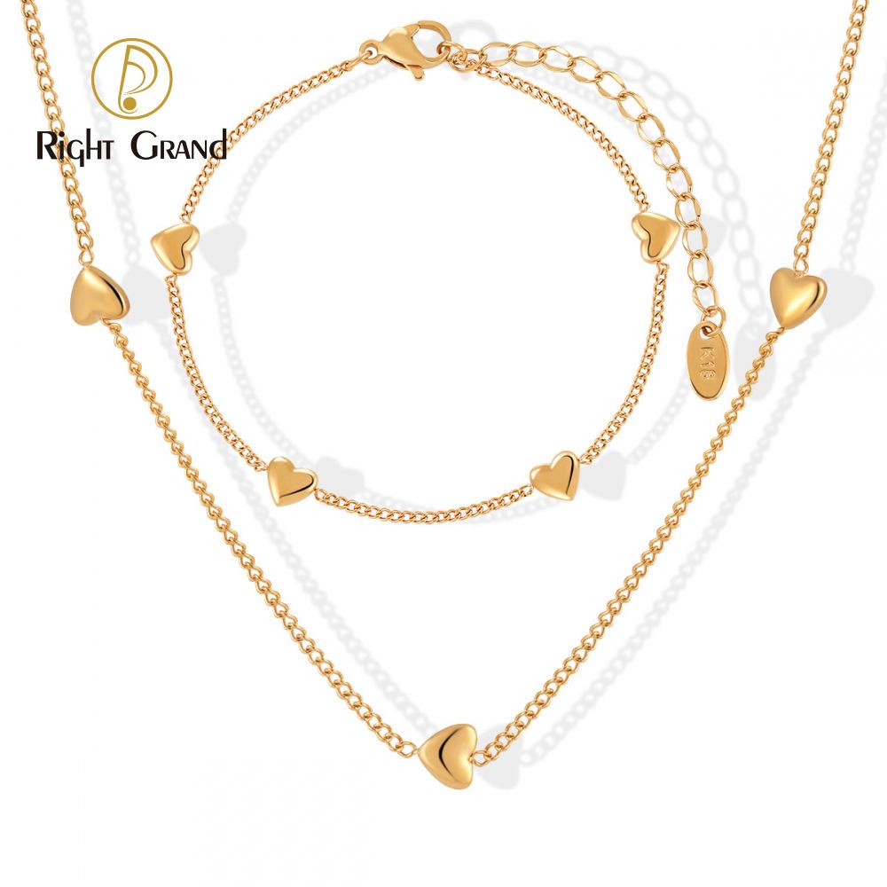 Right Grand Wholesale Dainty Fashion Heart Pendant Stainless Steel 18K Gold Plated Jewelry Set