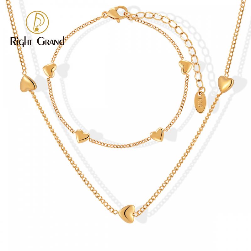 Right Grand Wholesale Dainty Fashion Heart Pendant Stainless Steel 18K Gold Plated Jewelry Set