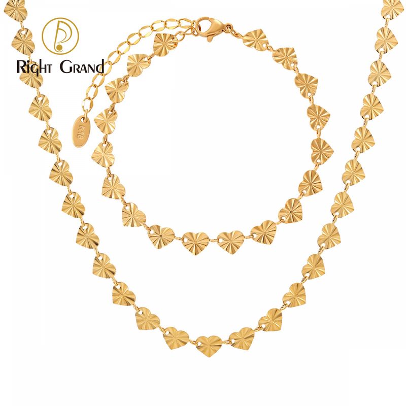 Right Grand Elegant Women Fashion Wholesale Embossed Flower Heart Pendant 18K Gold Plated Stainless Steel Jewelry Set
