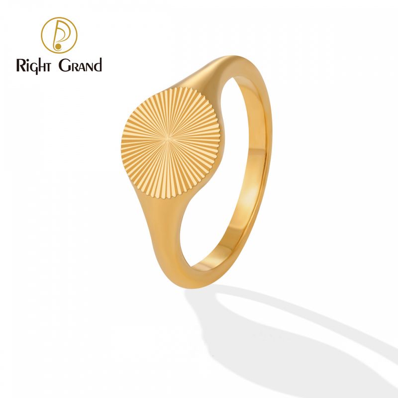 Right Grand Vintage Custom Engraved Waterproof Jewelry Stainless Steel Gold Plated Sun Round Sunburst Womens Signet Ring