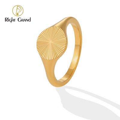 Right Grand Vintage Custom Engraved Waterproof Jewelry Stainless Steel Gold Plated Sun Round Sunburst Womens Signet Ring