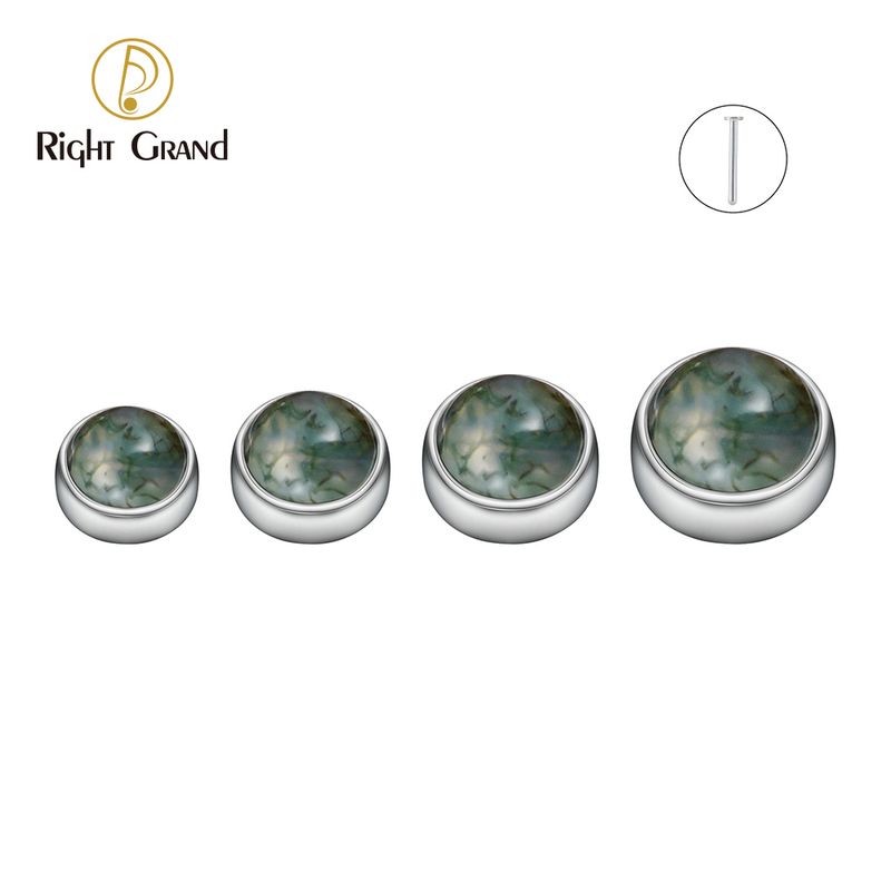 Right Grand ASTM F136 Titanium 16G Threadless Push Pin Moss Agate Labret Top Ends