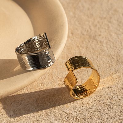 Right Grand New 18K Gold Plated Stainless Steel Jewelry Gift Splicing Opening Wide Folding Statement Rings