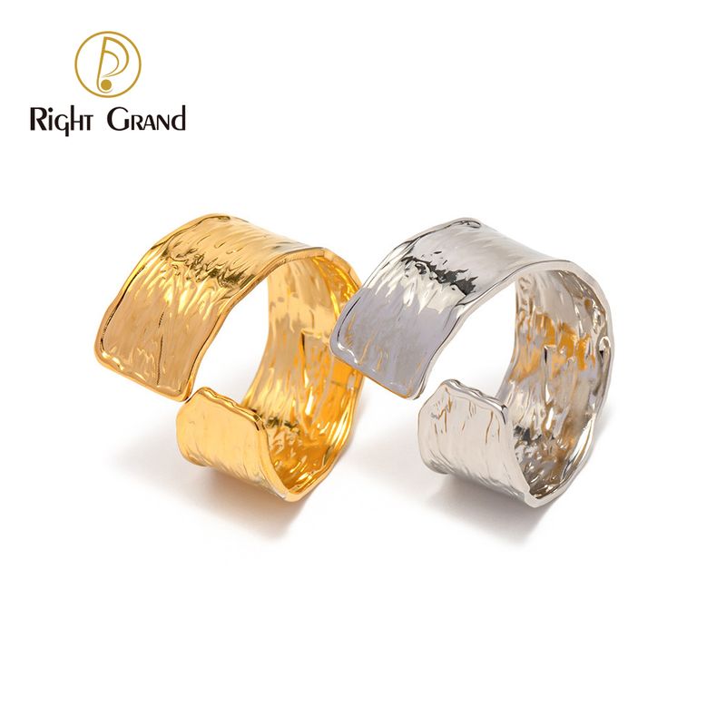 Right Grand New 18K Gold Plated Stainless Steel Jewelry Gift Splicing Opening Wide Folding Statement Rings
