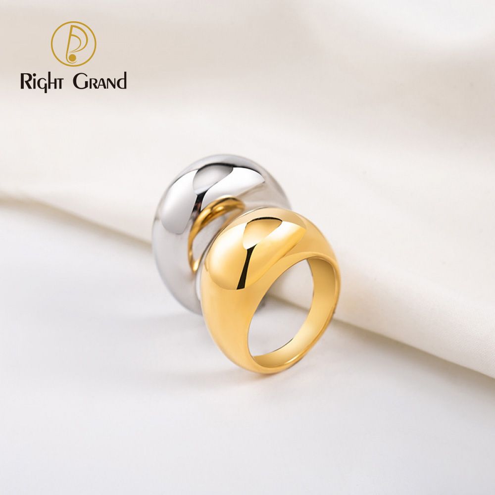 Right Grand Simple Fine Jewelry Tarnish Free Fashion Women 18K Gold Plated Bold Chunky Stainless Steel Ring