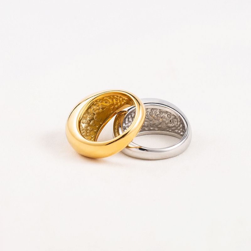 Right Grand Simple Fine Jewelry Tarnish Free Fashion Women 18K Gold Plated Bold Chunky Stainless Steel Ring