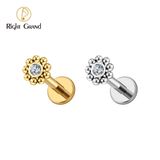 Right Grand ASTM F136 Titanium 16G Mini Beaded Sun Labret Stud CZ Flower Tragus Cartilage Helix Conch Nose Piercing Body Jewelry