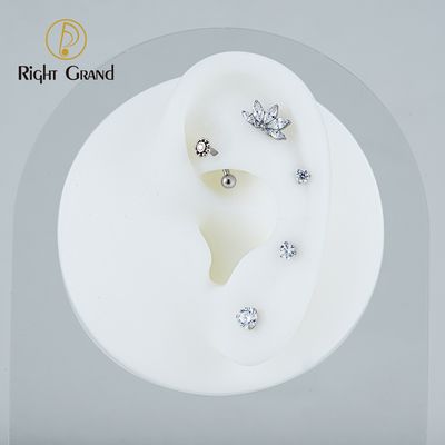 Right Grand ASTM F136 Titanium Mini CZ Flower Rook Earring 16G Curved Barbell Labret Stud Eyebrow Cartilage Tragus Body Piercing