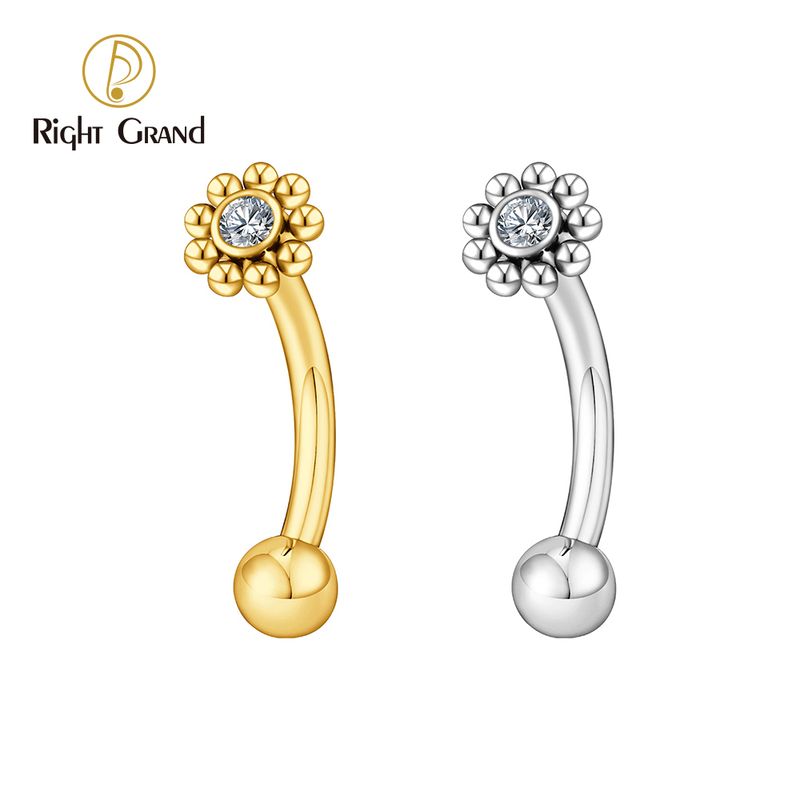 Right Grand ASTM F136 Titanium Mini CZ Flower Rook Earring 16G Curved Barbell Labret Stud Eyebrow Cartilage Tragus Body Piercing