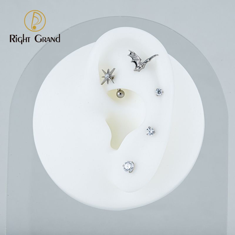 Right Grand ASTM F136 Titanium 16G CZ North Star Rook Earring 6mm 8mm Curved Barbell Eyebrow Cartilage Tragus Labret Piercing