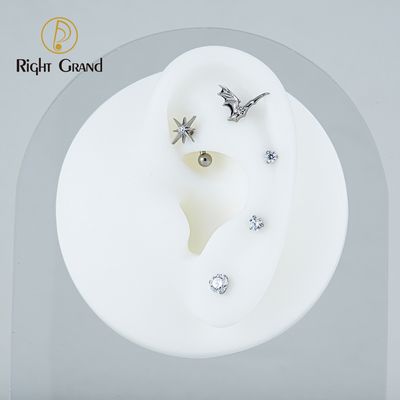 Right Grand ASTM F136 Titanium 16G CZ North Star Rook Earring 6mm 8mm Curved Barbell Eyebrow Cartilage Tragus Labret Piercing