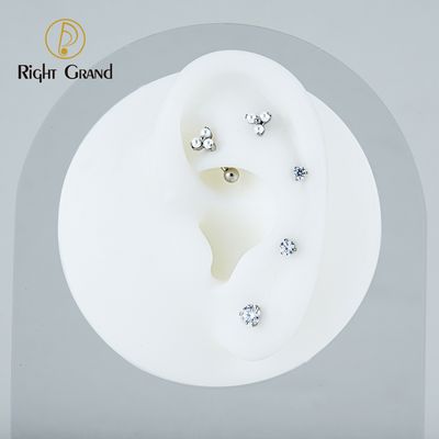 Right Grand ASTM F136 Titanium 16G Pearl Trinity Flower Labret Internally Threaded Rook Earring Eyebrow Piercing