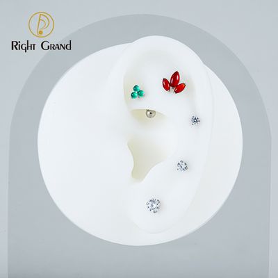 Right Grand ASTM F136 Titanium 16G Triple Natural Stone Curved Barbell Rook Earring Cartilage Helix Eyebrow Lip Labret Piercing