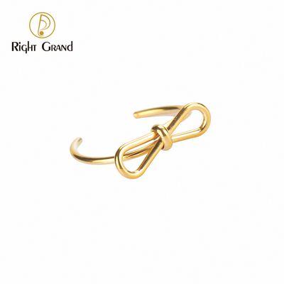 Right Grand Wholesale Stylish Fashion Trendy Women Jewelry Gold Plated Stainless Steel Adjustable Bow Open Ring
