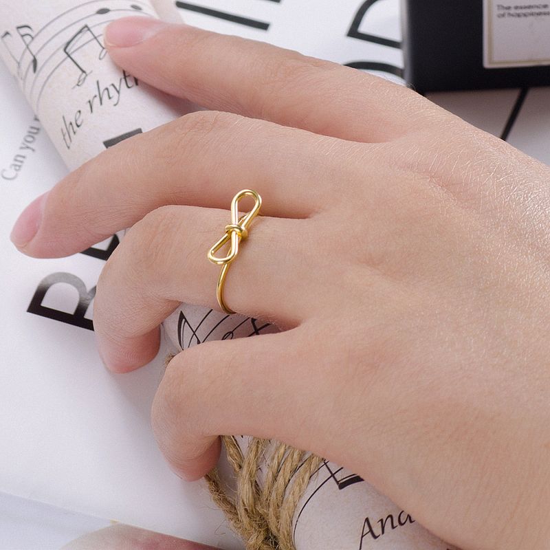 Right Grand Wholesale Stylish Fashion Trendy Women Jewelry Gold Plated Stainless Steel Adjustable Bow Open Ring