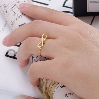 Right Grand Wholesale Stylish Fashion Trendy Women Jewelry Gold Plated Stainless Steel Adjustable Bow Open Ring