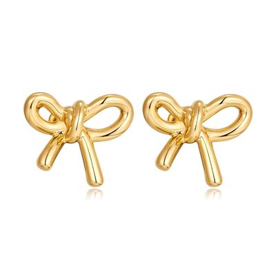 Right Grand Princess Cute Fashion Women Accessories Jewelry Gift Brass Gold Plated Ribbon Bow Tie Earrings