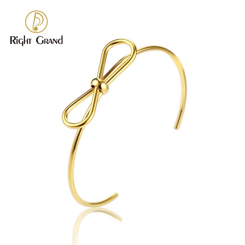 Right Grand Trendy Fashion Girls Women Jewelry 18K Gold Plated Stainless Steel Butterfly Knot Bow Cuff Bangle Bracelet