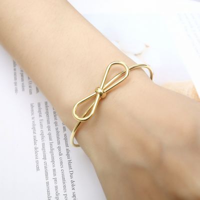 Right Grand Trendy Fashion Girls Women Jewelry 18K Gold Plated Stainless Steel Butterfly Knot Bow Cuff Bangle Bracelet