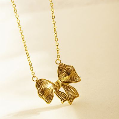 Right Grand Popular Retro Non Tarnish Waterproof Dainty Fashion Jewelry Gold Plated Bow Charm Necklace
