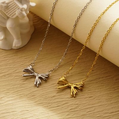 Right Grand Waterproof Fashion Jewelry Gift Trendy Simple Sweet Girl Gold Plated Bow Tie Charm Necklace