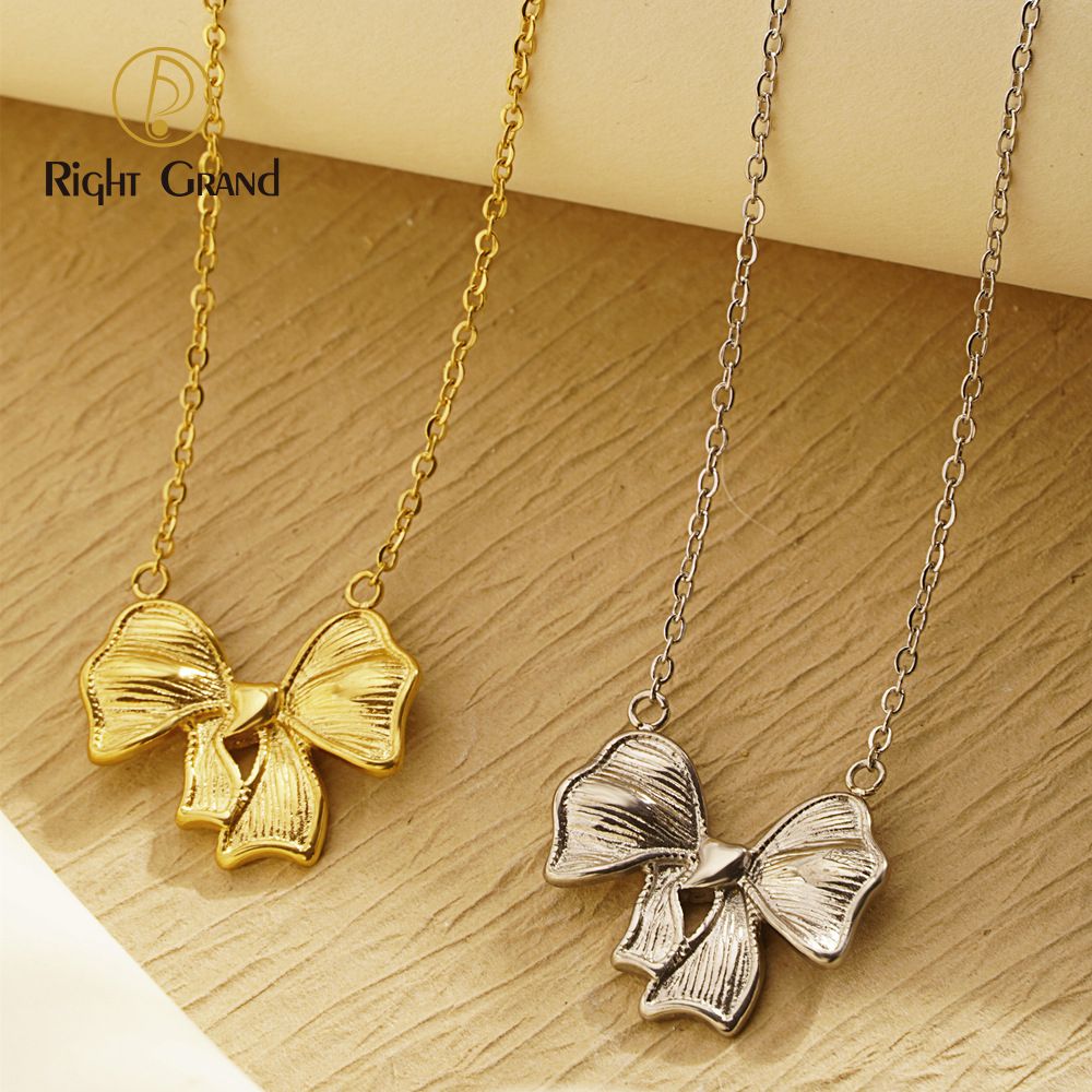 Right Grand Popular Retro Non Tarnish Waterproof Dainty Fashion Jewelry Gold Plated Bow Charm Necklace