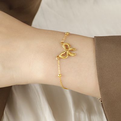 Right Grand Wholesale Trendy Fashion Cute Girls Women Jewelry Gold Plated Stainless Steel Butterfly Knot Bow Bracelet