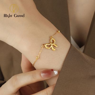 Right Grand Wholesale Trendy Fashion Cute Girls Women Jewelry Gold Plated Stainless Steel Butterfly Knot Bow Bracelet
