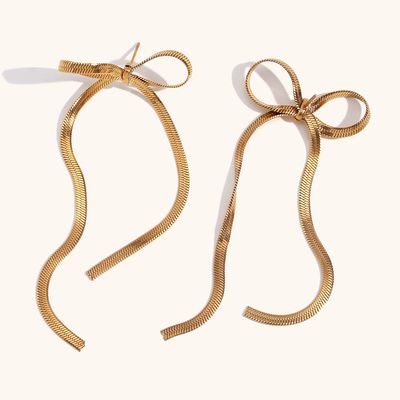 Right Grand Wholesale Elegant Simple Fashion Women Jewelry Gold Plated Stainless Steel Bow Chain Earrings