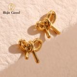 Right Grand High Quality Dainty Waterproof Wholesale Fashion Women Jewelry Gold Plated Stainless Steel Bow Stud Earrings