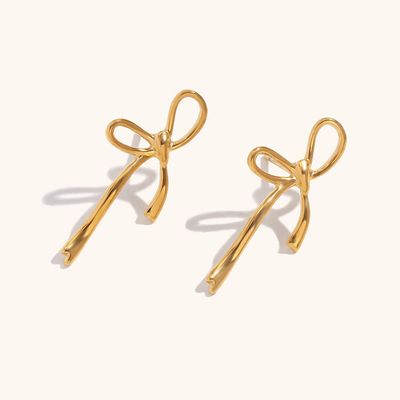 Right Grand Daily Wear Fancy Cute Girls Fashion Women Jewelry Gift Gold Plated Bow Stainless Steel Stud Earrings