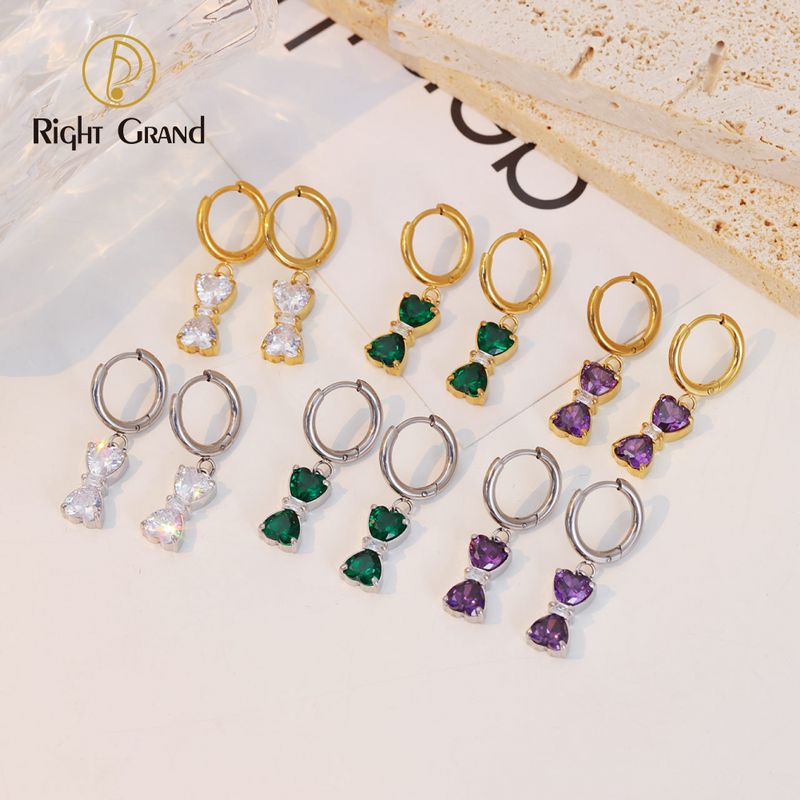 Right Grand New Wholesale Luxury Women Jewelry Gift Stainless Steel Gold Plated Cubic Zirconia Drop Bow Knot Earrings