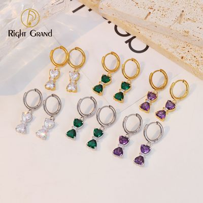 Right Grand New Wholesale Luxury Women Jewelry Gift Stainless Steel Gold Plated Cubic Zirconia Drop Bow Knot Earrings