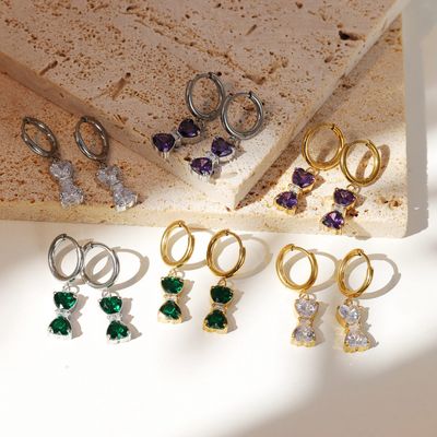 Right Grand New Wholesale Luxury Women Jewelry Gift Stainless Steel Gold Plated Cubic Zirconia Drop Bow Knot Earrings