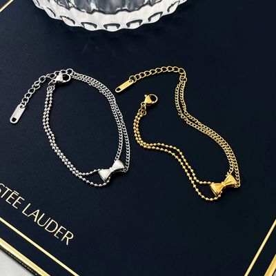 Right Grand Wholesale Trendy Fashion Jewelry Gold Plated Irregular Spliced Stainless Steel Bow Cute Bracelets