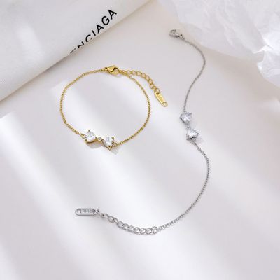 Right Grand Minimalist Cute Gold Plated Women Fashion Jewelry Stainless Steel Cubic Zirconia Bow Bracelet