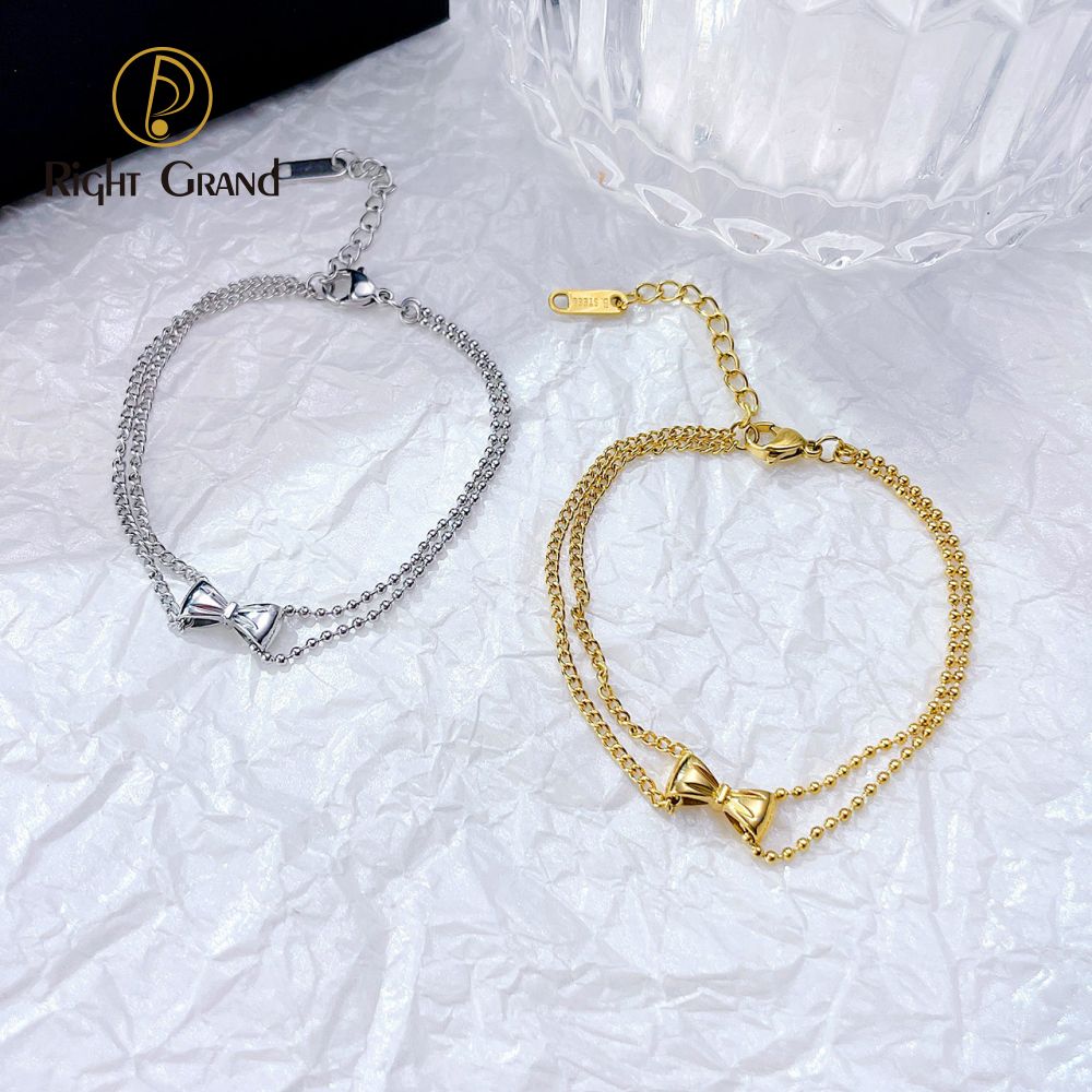 Right Grand Wholesale Trendy Fashion Jewelry Gold Plated Irregular Spliced Stainless Steel Bow Cute Bracelets