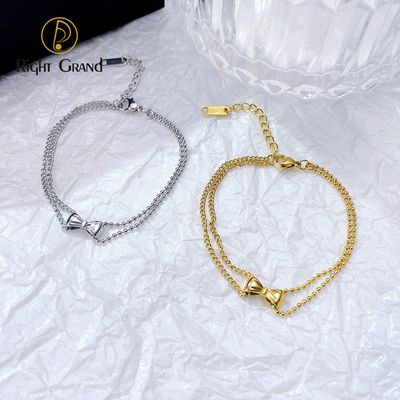 Right Grand Wholesale Trendy Fashion Jewelry Gold Plated Irregular Spliced Stainless Steel Bow Cute Bracelets