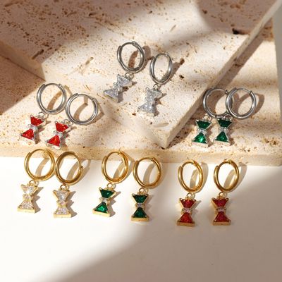Right Grand Fashion Luxury Woman Girl Jewelry Gift Stainless Steel Gold Plated Cubic Zirconia Bow Dangle Drop Earrings