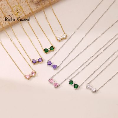 Right Grand Delicate Women Gift Fashion Jewelry Bowtie Pendant Stainless Steel Gold Plated Cubic Zirconia Bow Necklace