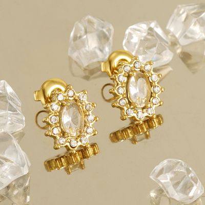 Right Grand Trendy Women Fine Jewelry Stainless Steel Gold Sunflower Heart Waterdrop Round Cubic Zirconia Cz Stud Earrings